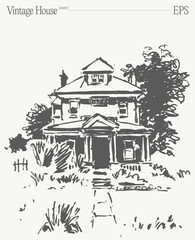 A Beautiful Vintage House Sketch Illustration Designed Specifically for Creative Projects