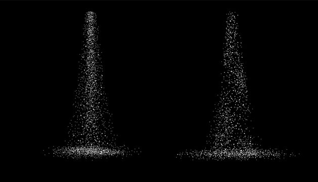 Falling white powder vector illustration. Salt or sugar scattering on black background. Realistic flour sprinkling on table