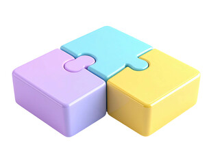 3D-rendered image Three interconnected, pastel-colored jigsaw puzzle pieces