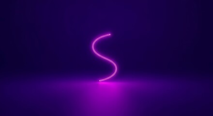 Naklejka premium A glowing neon pink s shaped curve of light particles on a dark purple background.
