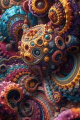 Intricate abstract fractal pattern with vibrant psychedelic colors and organic shapes