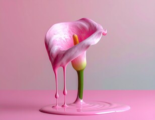 Pink calla lily with dripping paint