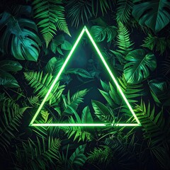 Neon triangle among lush, dark green tropical foliage