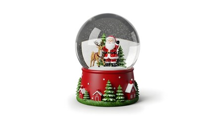 A festive Christmas snow globe featuring Santa Claus and a reindeer, isolated on a clean white background.