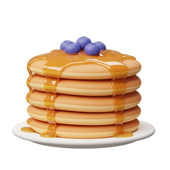 Stack of Fluffy Pancakes with Maple Syrup and Fresh Blueberries