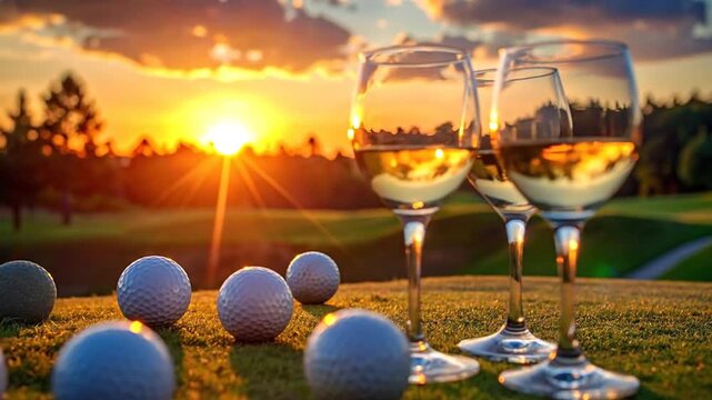 Golf Balls and White Wine at Sunset A Relaxing Round of Golf