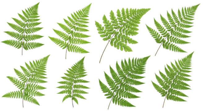 Collection Of Green Fern Leaves isolated on Transparent Background