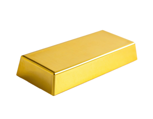 Gleaming gold bar, solid and rectangular, isolated on a black background