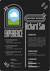 Modern graphic design resume featuring richard san with experience details