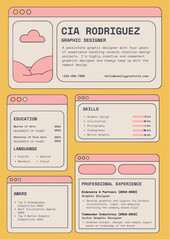 Retro graphic designer resume with skills, education, and work experience