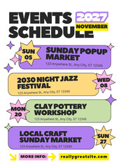 Events schedule for november 2027, with various activities