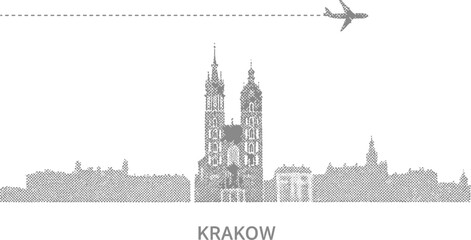 Fototapeta premium Krakow Skyline Silhouette with Airplane Travel Icon
