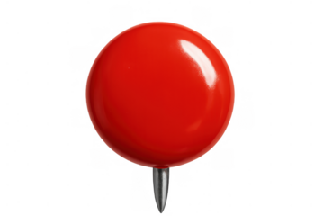 Red pushpin creating a marker or thumbtack for mapping, location, or office stationery, isolated on transparent background