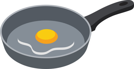 Isometric fried egg frying pan icon - breakfast food graphic