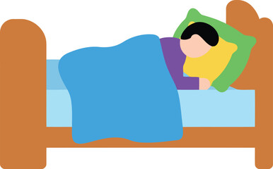 Person sleeping in bed flat vector icon illustration