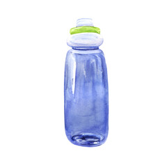 Blue water bottle watercolor illustration