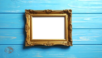 Elegant Golden Frame with a Blue Background with Empty Space for Presentation