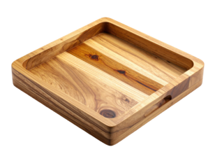 Wooden serving tray with square design, recessed center, and small side handles