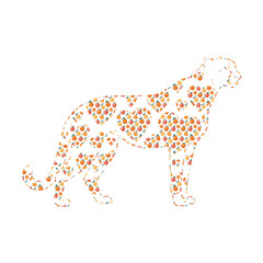 Dog silhouette with heart and orange fruit pattern on white bg