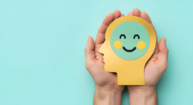 Happy smiling face, mental health concept, positive thinking and attitude, emotion, support and evaluation