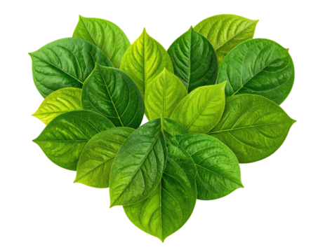 Vibrant heart composed of overlapping green leaves against a solid black background