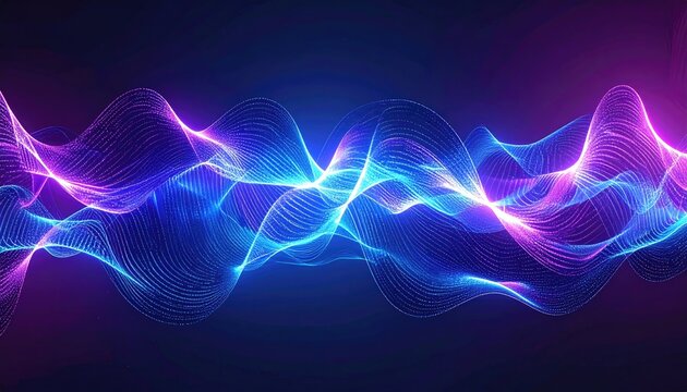Abstract neon waves glow vibrant hues of blue and magenta against a dark backdrop, creating a flowing, energetic visual