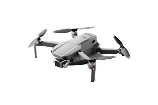 Modern white drone with propellers isolated on transparent background