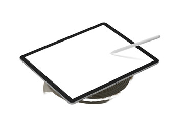 Modern tablet computer with stylus pen isolated on transparent background