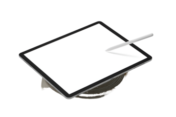 Modern tablet computer with stylus pen isolated on transparent background