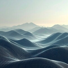 Digitized landscape with rolling hills receding into the distance