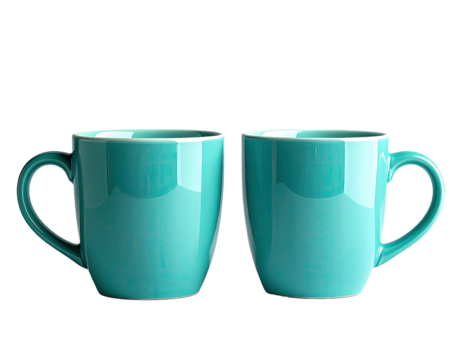 Two turquoise mugs side-by-side on black. White interiors visible