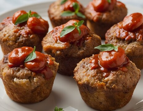 meatloaf muffins topped with sauce on a plate