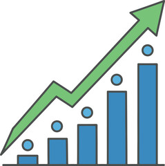 Growing bar chart with an upward trending arrow indicating business growth.