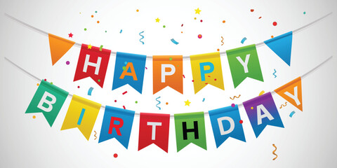 Colorful Happy Birthday Bunting Banner with Confetti Streamers for Festive Celebration Party Decoration Event Backdrop
