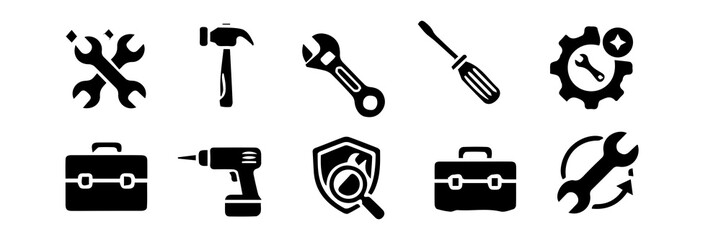 Repair, Service, and Maintenance Tool Vector Icons Set