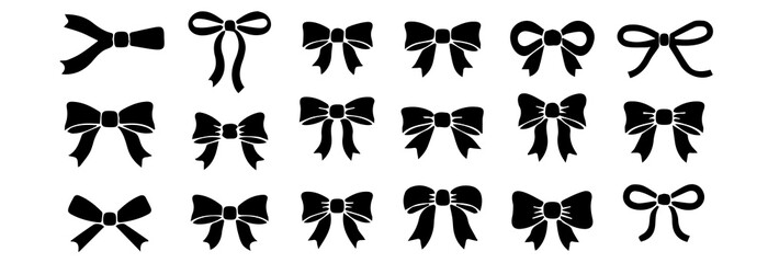Elegant Black Bows and Ribbons Vector Icon Set | Holiday Gift Decoration Silhouettes Collection