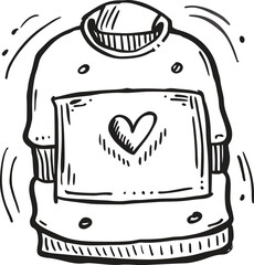 Hand drawn doodle style sweater with heart motif illustration