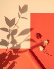 Floral shadows dance on peach/red paper