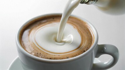 Pour milk into coffee to make latte art material Milk into coffee special