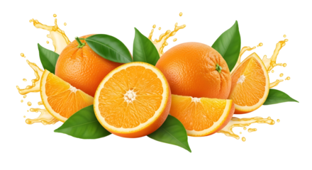Fresh orange pieces isolated on transparent background for healthy summer time