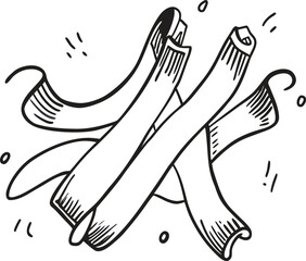 Obraz premium Hand drawn doodle illustration of aromatic cinnamon sticks food