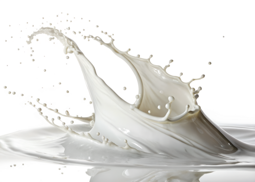 A captivating display of a milk splash, captured in mid-air, creating a graceful form with liquid droplets, symbolizing purity, freshness, and deliciousness. 
