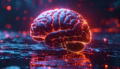 Glowing brain with dot connections