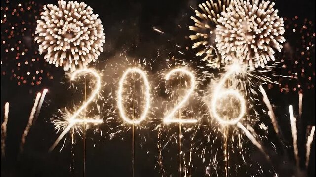 New Year 2026 Fireworks and Sparklers Colorful Festive Celebration Background