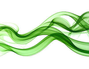 Abstract flowing green smoke-like ribbons, undulating against a black background