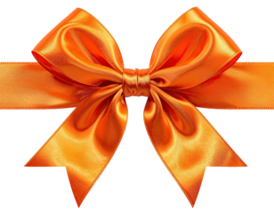 Close-up of a lustrous, vibrant orange ribbon bow, perfect for gifting