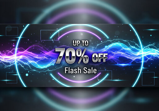 Flash sale banner design with up to 70 percent off discount offer - Powered by Adobe
