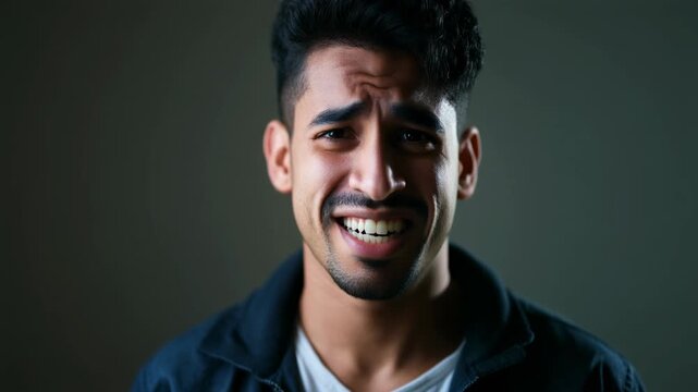 Man with concerned expression looking at the viewer.