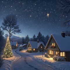 Title: “Snowy Christmas Village Under the Shining Star” 🎄🌟