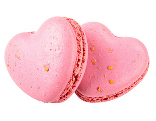 Two pink heart-shaped desserts, slightly speckled, against a transparent background